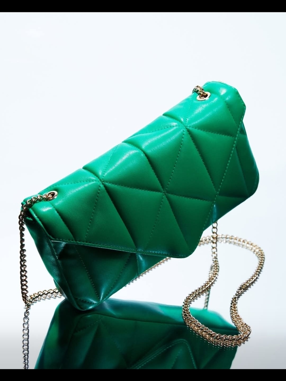 H&M Quilted Emerald Green Chain Clutch